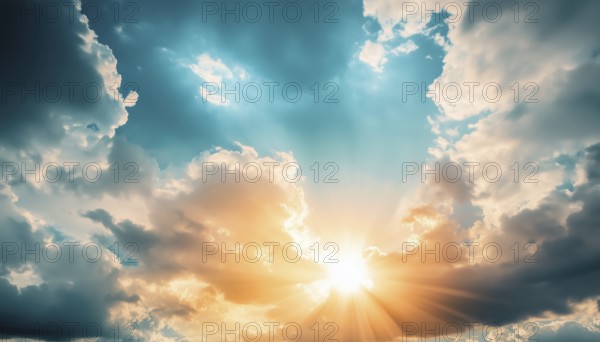 Gorgeous Sunset Sky With Dramatic Clouds Paints A Stunning Scene. The Sun Creates A Spectacular Display Of Colors In The Evening Sky, AI generated