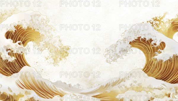 Modern Luxury Japanese Gold Wave Wallpaper With Gold And White Ocean Wave Pattern Backdrop For Cover, Website, Decor, And Border Usage, AI generated