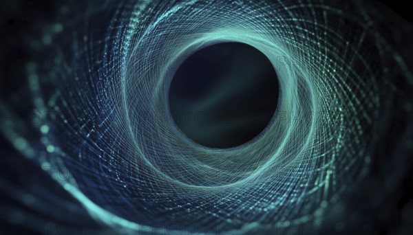 Abstract Blue Green Light Weaving Pattern In Circular Shape On Black In Technology, Science, Music, And Modern Design, AI generated