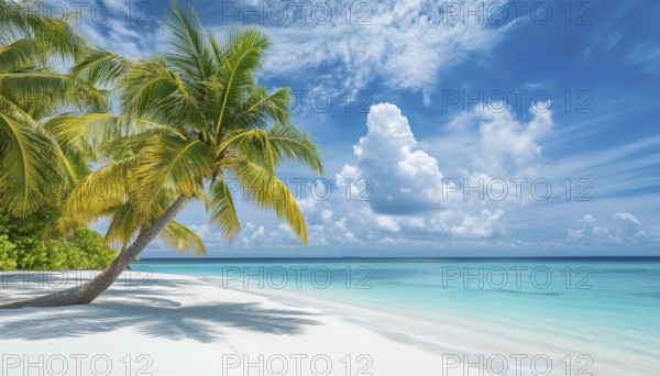 Idyllic Maldives: A Tropical Paradise With Pristine Beaches, Lush Palm Trees, And Serene Blue Skies Perfect For Luxury Travel, AI generated