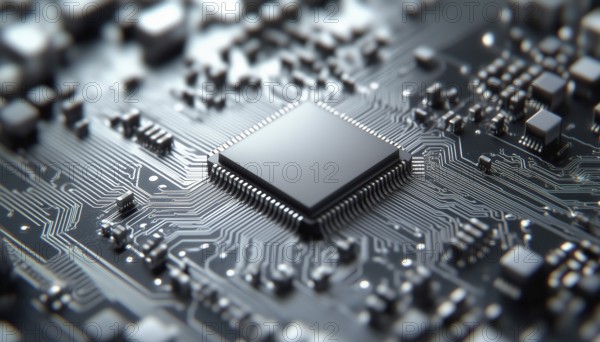 Simple Microchip Circuit Board In Gray Color With Microcircuit Symbol Represented As A Chip Sign, AI generated