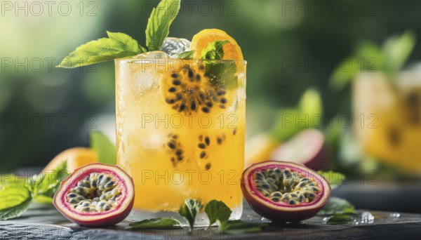 Sparkling Passion Fruit Lemonade: A Cool And Healthy Cocktail For Summertime, AI generated