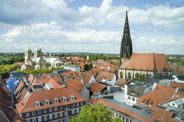 Aerial view, old town with St Paul's Cathedral and St Lambert's Catholic Church, Münster, North Rhine-Westphalia, Germany