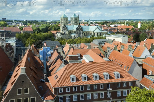 Aerial view, old town with St Paul's Cathedral, Münster, North Rhine-Westphalia, Germany