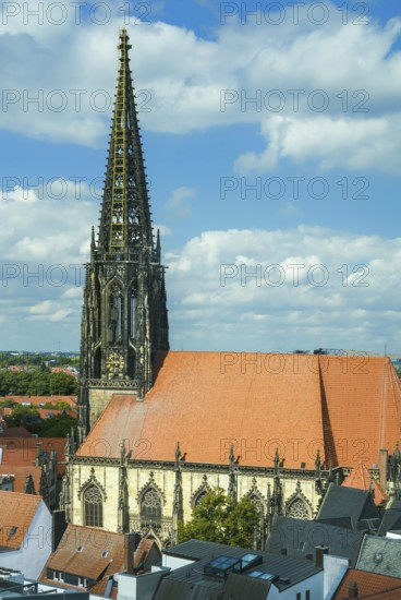 Aerial view, old town with Sankt Lamberti, St Lambert's Catholic Church, Münster, North Rhine-Westphalia, Germany