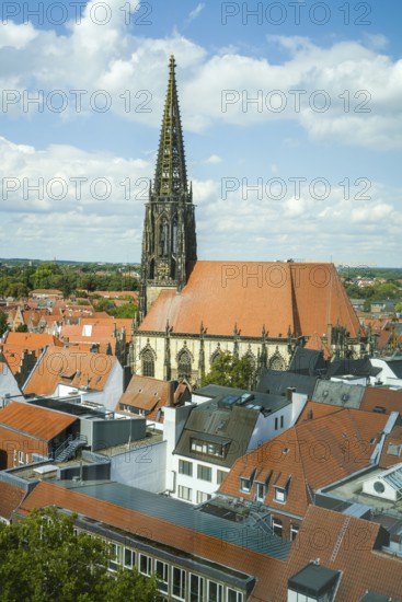 Aerial view, old town with Sankt Lamberti, St Lambert's Catholic Church, Münster, North Rhine-Westphalia, Germany