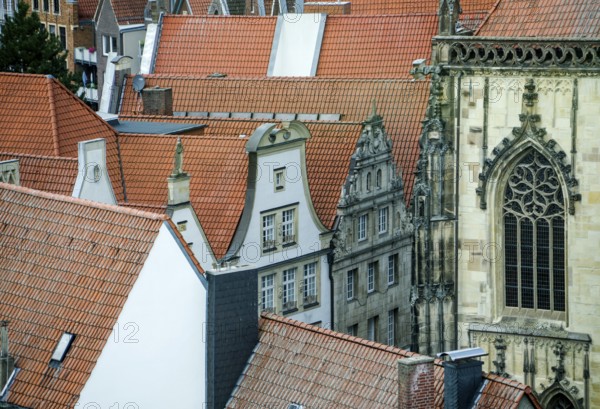 Aerial view, old town with Sankt Lamberti, St Lambert's Catholic Church, Münster, North Rhine-Westphalia, Germany