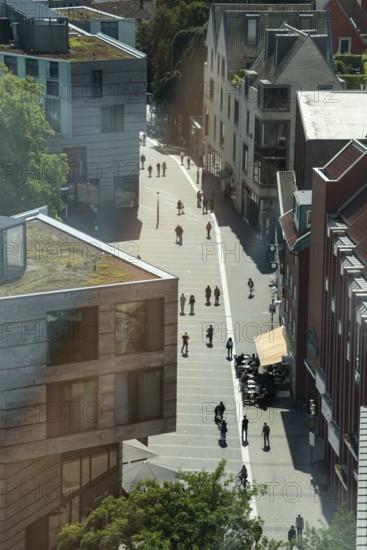 Pedestrian zone, bird's eye view, Heinrich-Brüning-Strasse, Münster, North Rhine-Westphalia, Germany