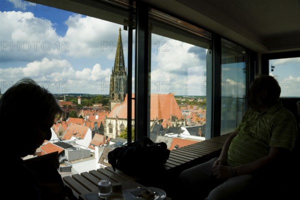 Aerial view, old town with Sankt Lamberti, St Lambert's Catholic Church, Münster, North Rhine-Westphalia, Germany