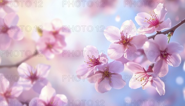 Realistic Cherry Blossom Flowers In Spring Horizontal Layout For Various Design Projects Such As Posters, Greeting Cards, And Websites, AI generated