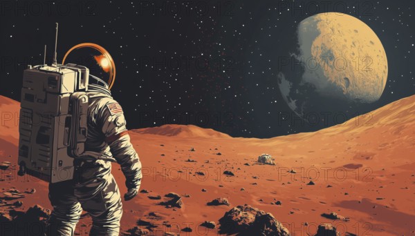 Space Scenes: Showing The Moon Landing And Mars Landing Without Using Transparency Or Gradients. A Collection Of Stunning Images From Outer Space, AI generated
