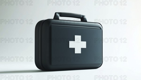 Black First Aid Kit On A White Background Symbolizing The Necessity Of Having A First Aid Kit. Iconic Representation Of Safety, AI generated