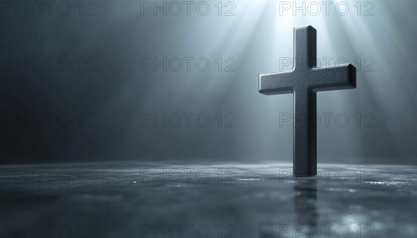 Simple Gray Christian Cross On A Light Background. A Minimalistic Representation Of The Christian Symbol In Shades Of Gray, AI generated