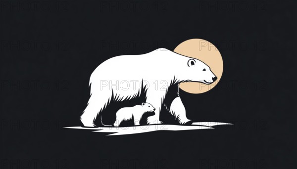 Negative Space Logo Featuring A Polar Bear Mother And Her Cub - A Creative Design Depicting A Mother'S Love, AI generated