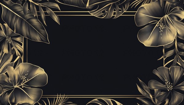 Exquisite Luxury Cover Template With Hand-Drawn Tropical Art And Gold Exotic Flowers And Leaves For Various Uses Such As Packaging And Social Media, AI generated