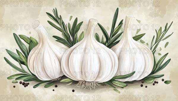 Hand Drawn Garlic: Perfect For Farmers Markets, Food Festivals, Menus, Cafes, Restaurants, Bars, Posters, Emblems, Stickers, And Placards. Ideal For Showcasing Herbs And Spices, AI generated