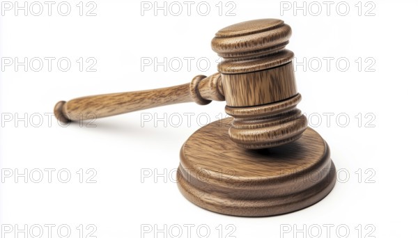 Wooden Auction Hammer With Judge'S Gavel For Adjudication On White Background: Symbol Of Law, Justice, And Order With Wooden Stand, AI generated
