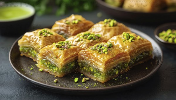 Delicious Turkish Dessert: Pistachio Baklava - Also Known As Kuru Baklava. A Traditional Sweet Treat From Turkey. Rich And Flavorful, AI generated