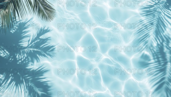 Top View Of A Tropical Summer Mockup With Aqua Waves, Palm Shadows, And Blue Water Pool For A Luxury Travel Holiday Experience, AI generated