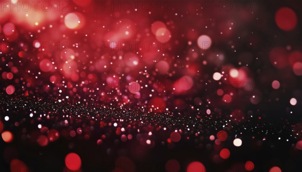 Abstract Red Glitter On Black Card For Valentine'S Day, Christmas, And Wedding Celebrations Featuring Love Bokeh Sparkle Confetti And Red Layout, AI generated