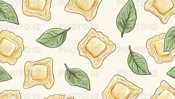 Hand Drawn Italian Ravioli Pasta Card For Menu, Cafe, And Restaurant Branding. Perfect For Bars, Shops, Posters, Food Studios, Emblems, And Stickers, AI generated