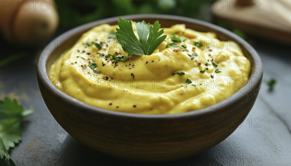 Delicious Mustard Sauce Served In A Bowl For An Extra Burst Of Flavor On Your Favorite Dishes. Enjoy Every Bite!, AI generated
