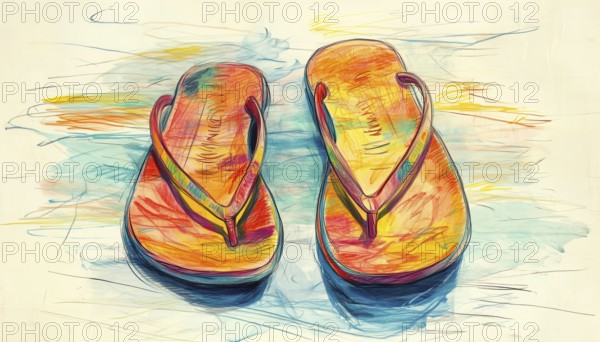 Continuous Array Of Flip Flops: Abstract Illustration Of Multiple Flip Flops Drawn In A Repeating Pattern. An Eye-Catching Design Element For Any Project, AI generated