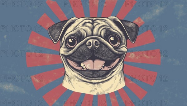 Vintage Hipster Pug: Retro Logo Badges Featuring A Smiling Dog As The Mascot Displaying A Charming Smile, AI generated