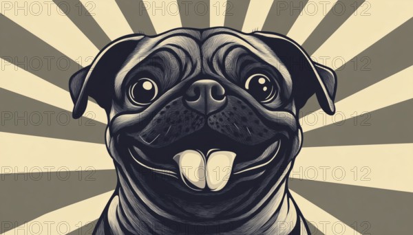 Hipster Pug Dog Logo Badges: Vintage Mascot With A Smiling Retro Smile. Vintage-Inspired Design For A Trendy And Charismatic Emblem, AI generated