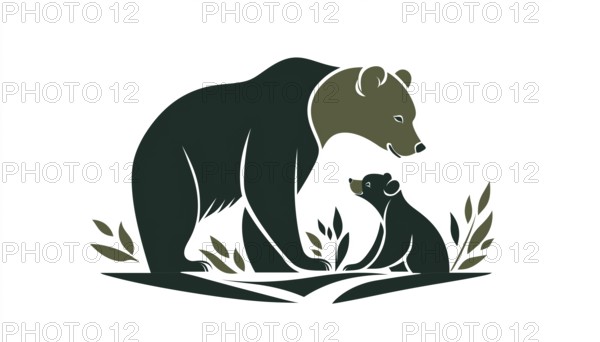 Logo Of A Mother Bear And Her Cub. Depicts A Strong Bond Between Them. Symbolizes Love, Protection, And Family Unity In The Wilderness, AI generated