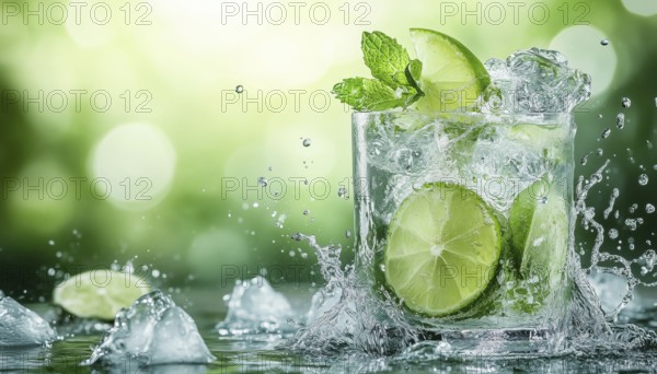 Hand Drawn Mojito Cocktail Splashing On The Water. Great For Menus, Bars, Cafes, Restaurants, Posters, Stickers, Placards, And More, AI generated