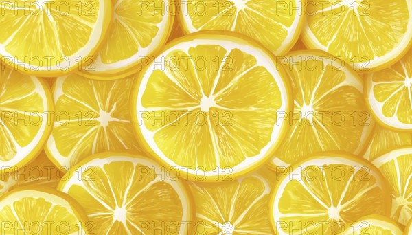 Bright And Fresh Lemon Slice Pattern: A Tropical Design For Lemonade Cocktails, Desserts, And Summer Decor. Ideal For Ornaments, Wallpapers, Covers, And Fabrics, AI generated