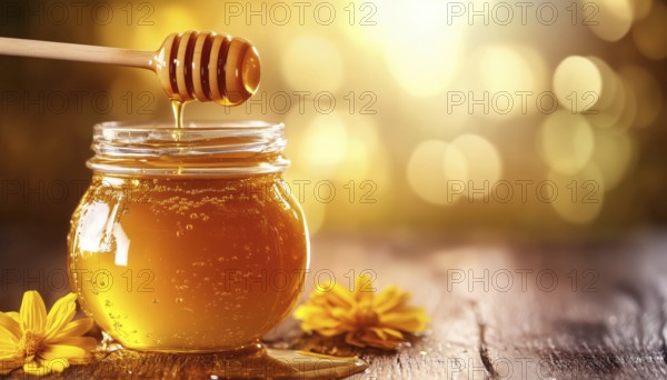 Delicious Sweet Honey In A Jar With A Honey Dipper - A Delectable Treat For All Your Culinary Creations And Cravings, AI generated