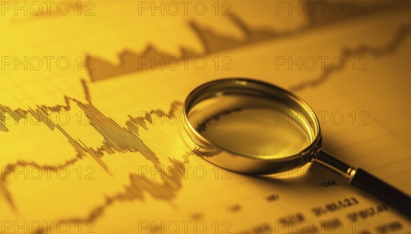 Global Market Analysis With A Magnifying Glass And Financial Chart On A Yellow Background - Exploring The World Of Finance Through Visual Aids, AI generated