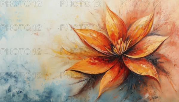 Hand-Painted Abstract Oil Painting Of Full Flower With Orange, Red, Yellow Leaf: Perfect Nature Of Fall, Autumn Season Wallpaper. Vintage Floral Art, AI generated