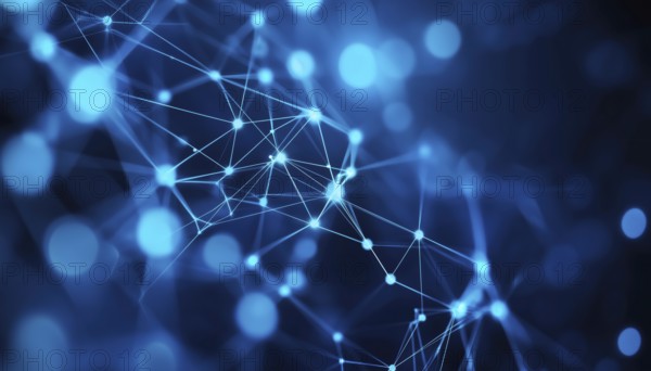Futuristic Abstract Internet Network Connection For Website: Digital Data, Communication, And Science With Molecule, Network Connected With Dots In Blue Technology, AI generated