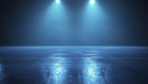 Blue Spot Light Reflections Adding A Glow To Winter Presentation, Branding Products, Cosmetics, Cars, And Food Mockup. Perfect For Showcasing Under The Spotlight, AI generated