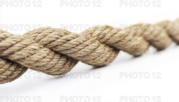 Detailed Close-Up Shot Of A Taut Rope Against A White Background Showing Strain And Pressure. High Resolution Image Of Rope Stress, AI generated