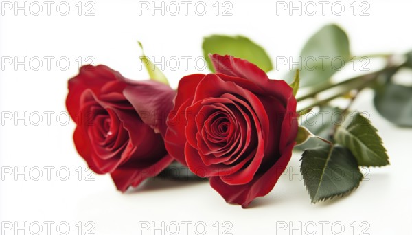 Beautiful Side View Of Red Rose Flowers With Clipping Path On A White Background. Perfect For Valentine'S Day, Mother'S Day, Anniversary Celebrations, AI generated