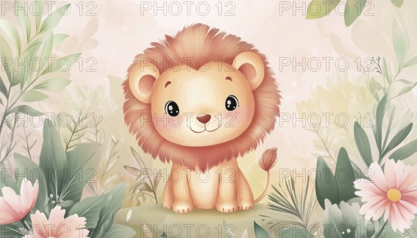 Adorable Lion Print Perfect For T-Shirts, Home Decor, Posters, And Cards. Versatile Design For Various Uses In Fashion And Decoration, AI generated
