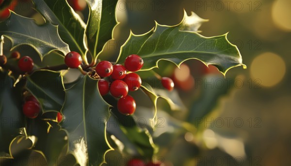Leaves And Fruit Of The European Holly Plant: Ilex Aquifolium. This Botanical Description Discusses The Foliage And Berries Of The Plant, AI generated