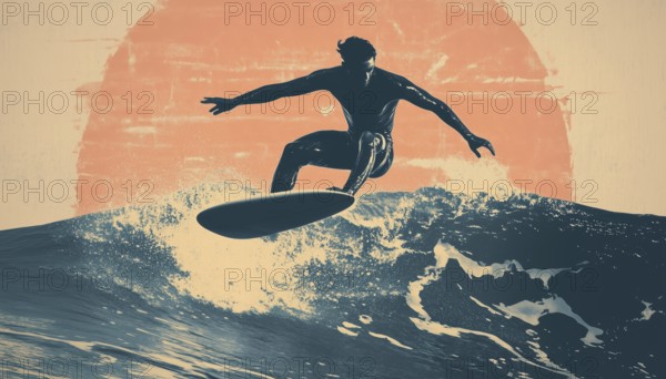 Retro Surf Template For Surf Club, Surf Shop, And Surf Merchandise Suitable For A Vintage Surf Theme. Perfect For Surfing Enthusiasts, AI generated