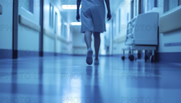 Hospital Patient Walking: An Individual Strolling Within The Hospital Premises, Possibly Receiving Care Or Visiting Loved Ones In A Healthcare Setting, AI generated