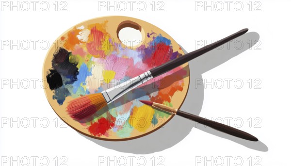 Vibrant Palette And Paintbrush Circle With Lengthy Shadow: A Back To School And Education Essential For Painting And Tool Objects, AI generated