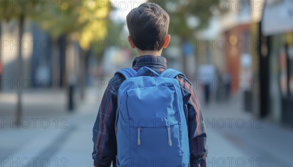 Schoolboy Heading To School With Backpack On Back. Student Carrying School Bag Pack. Back View Of Schoolboy With Backpack, AI generated