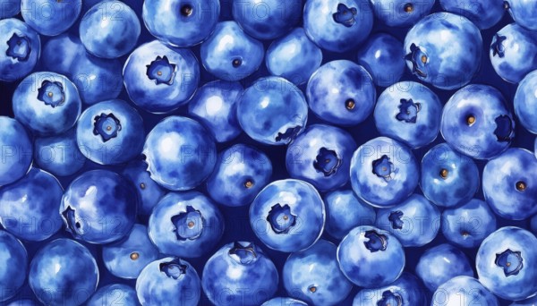 Hand-Drawn Blueberry Pattern: Endless, Fresh And Delicious Forest Berries For Healthy Nutrition And Edible Enjoyment. Vibrant And Juicy Blueberries Design, AI generated