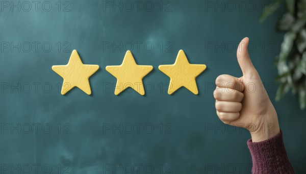 Rating Customer Satisfaction And Quality With Star Feedback: Give A Thumbs Up For The Best Service And Client Experience. Rate High Customer Satisfaction And Quality With User Feedback Stars, AI generated
