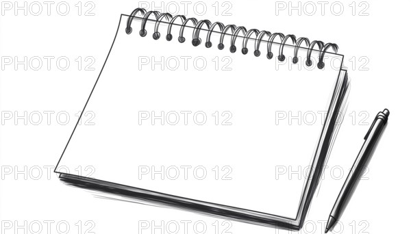 Hand Drawn Wall Calendar And Spiral Notepad Blank Template For Doodle. Clip Art For Daily Planning, Diary, And Stickers In Black Ink Contour On White Background, AI generated