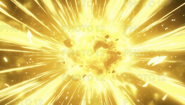 Energetic Anime - Vibrant Yellow Explosion Effect In 16:9 Aspect Ratio, Bringing Dynamic Impact And Thrilling Action To The Screen, AI generated