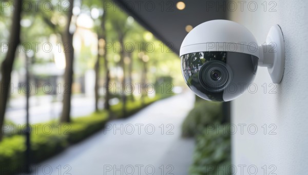 White Home Security System With Ip Cctv Camera For Enhanced Surveillance And Monitoring Within The Premises. The Latest In High-Tech Security Solutions, AI generated
